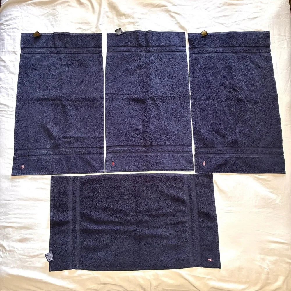 7pc set VTG Ralph Lauren Home Hand Towels & Washcloths Navy Blue Red Pony USA